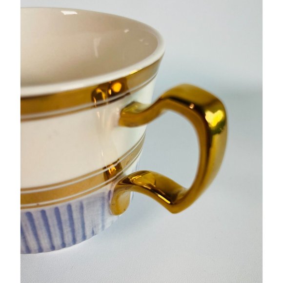 Anthropologie Home "Yours & Mine" Ceramic Cup Mug Ivory Blue Gold Set 2 Flaw - Picture 4 of 16